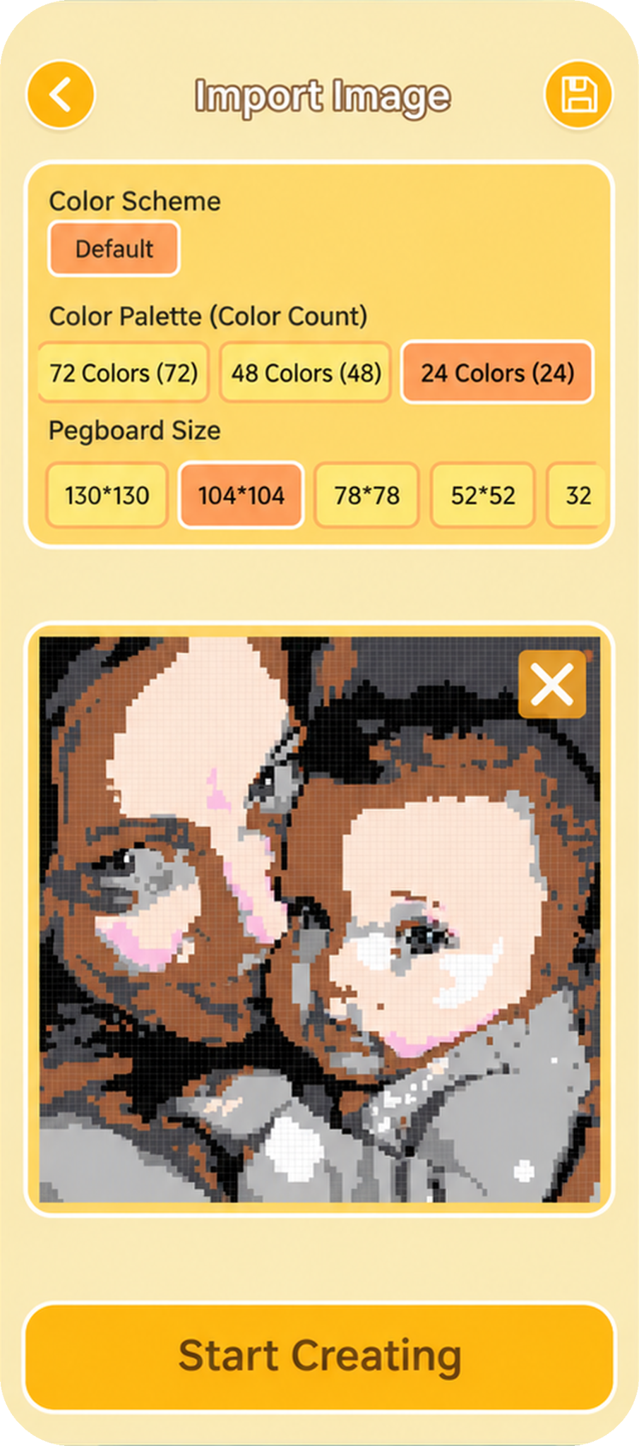 Another app result for the same portrait reduced to 24 colors: faces and details are less clear